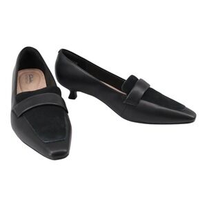 Clarks Scarlyt Mabel Black Leather Kitten Heel Loafer Pumps Wide Width 10 W New